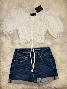 High Street White Smocked Off-Shoulder Crop Top